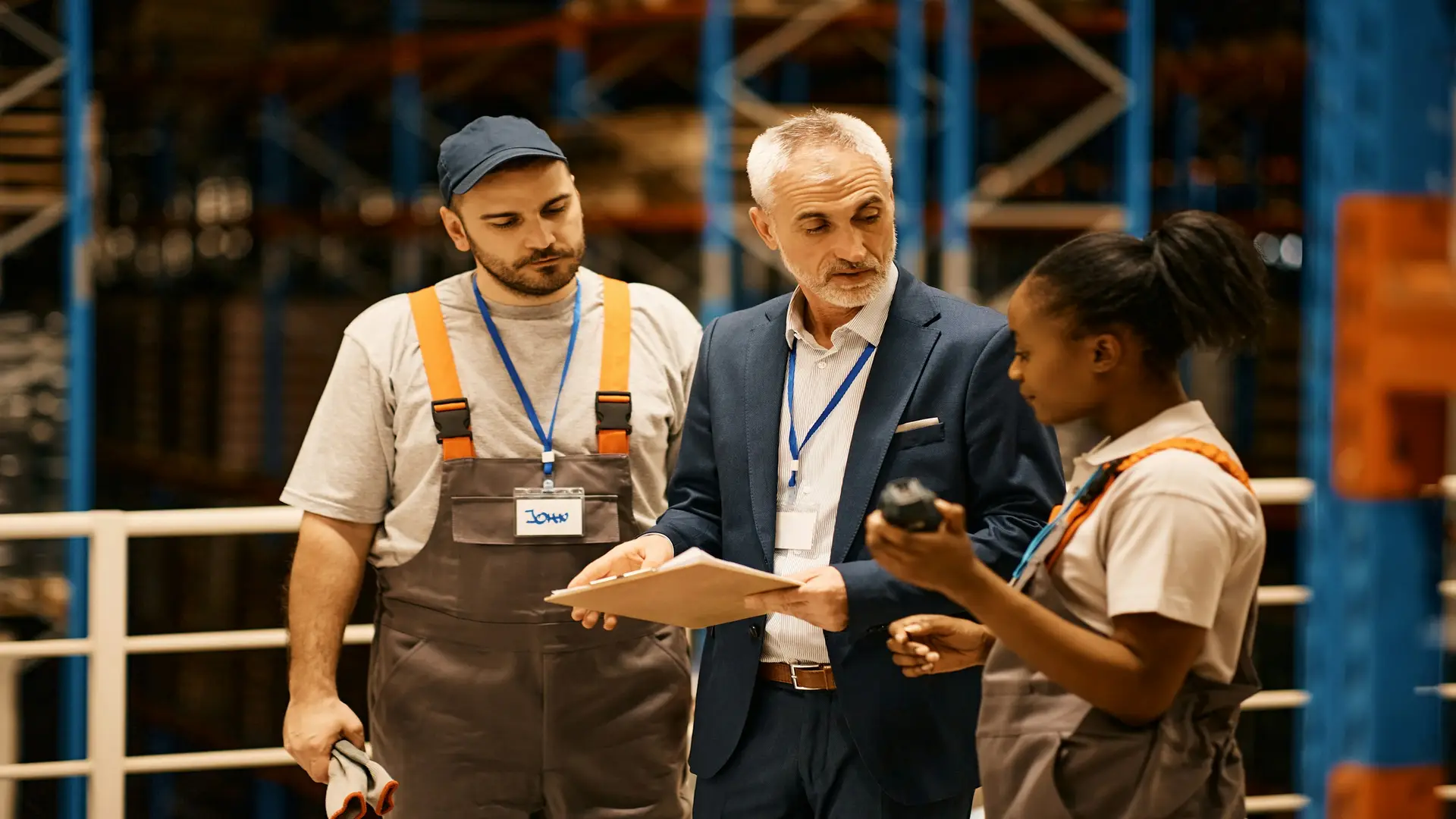 Engineer reviewing utility bills at factory desk